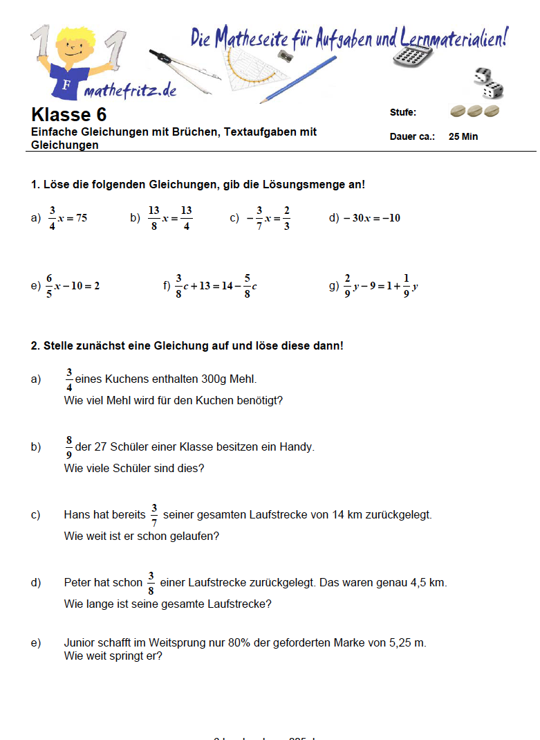 Matheaufgaben Arbeitsblatt Klasse 6