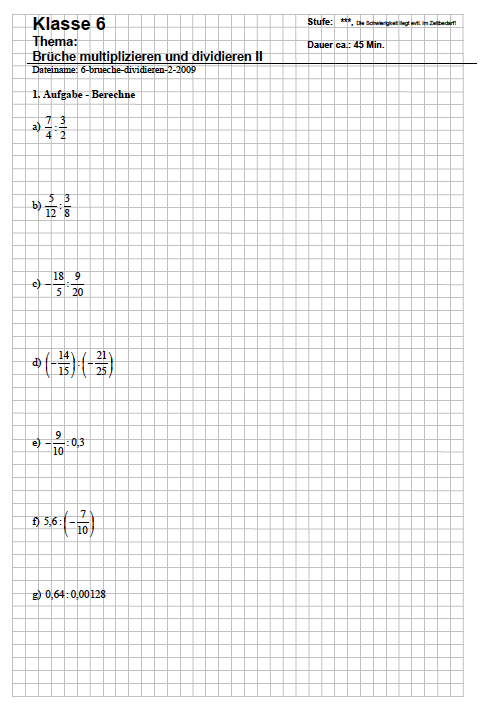 Bruchrechnen Arbeitsblatt Klasse 5 und 6