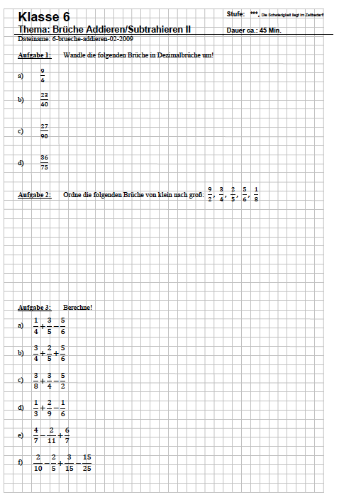 Matheaufgaben Arbeitsblatt Klasse 6