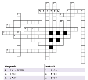 Einmaleins 1x1 Kreuzworträtsel Klasse 2