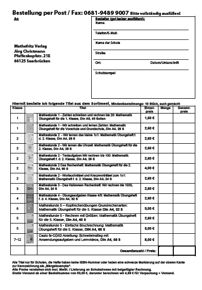 Bestellformular für Schulen Bestellformular für Schulen