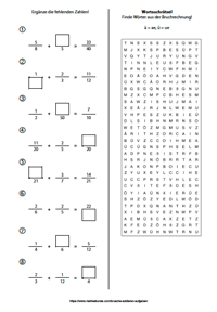 Brüche Addieren Arbeitsblatt - Brüche berechnen Lücken ergänzen Worträtsel
