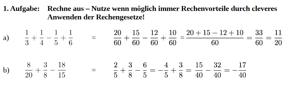 Brüche addieren subtrahieren Arbeitsblatt mit Lösungen