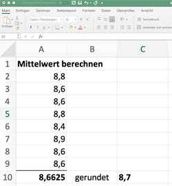 Mittelwert der Kantenlänge des Achtecks berechnet mit EXCEL