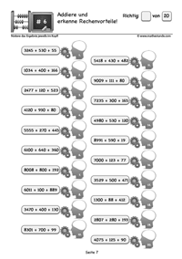 Kopfrechenaufgaben und Kopfrechenübungen Klasse 5 Addition