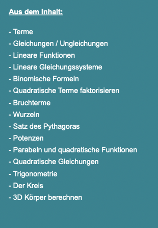 Mathe Aufgaben mit Lösungen Inhaltsverzeichnis