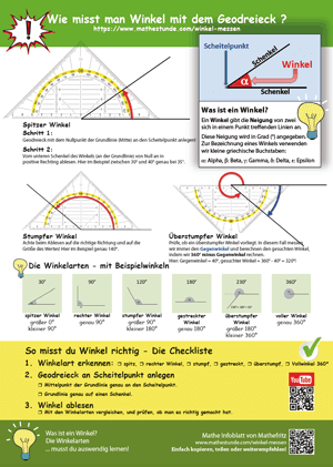 WINKEL - Winkel messen (Poster + Merkblatt) – Unterrichtsmaterial im Fach  Mathematik