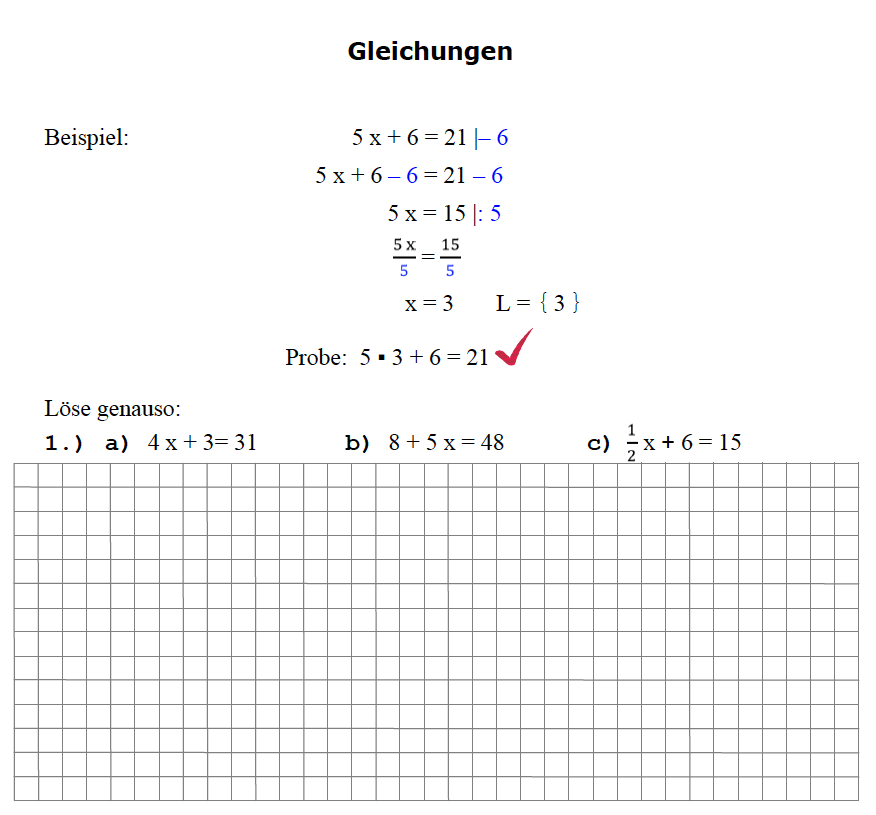 Gleichungen Aufgaben Klasse 7: Gleichungen lösen