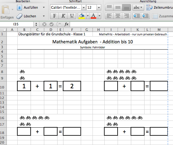 Excel Vorlage Fur Einfaches Addieren Bis 10