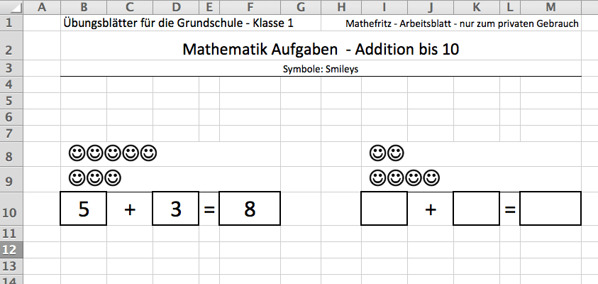 Excel Vorlage Fur Einfaches Addieren Bis 10