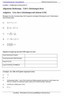 Arbeitsblatt Gleichungen lösen mit dem Grafikrechner 