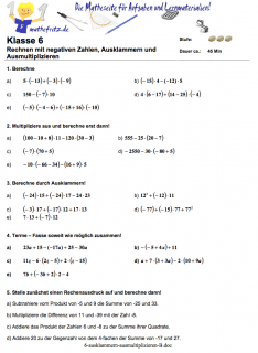 Klassenarbeit 6. Klasse: Ausmultiplizieren 