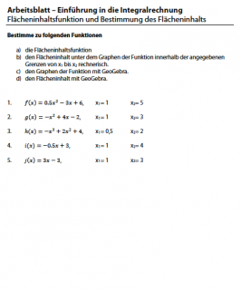 Arbeitsblatt zur Berechnung der Flächeninhaltsfunktion