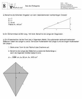 Aufgabenblätter Matheaufgaben Satz des Pythagoras