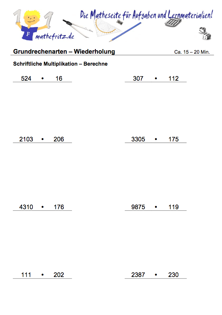 Multiplikation Division Klasse 5 Aufgaben Multiplikation Division