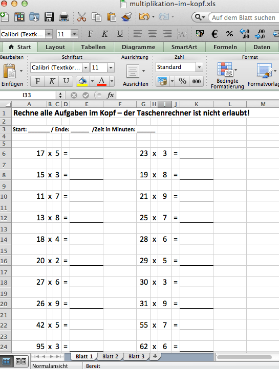 Kopfrechenaufgaben Uben Multiplikation Im Kopf Mathefritz