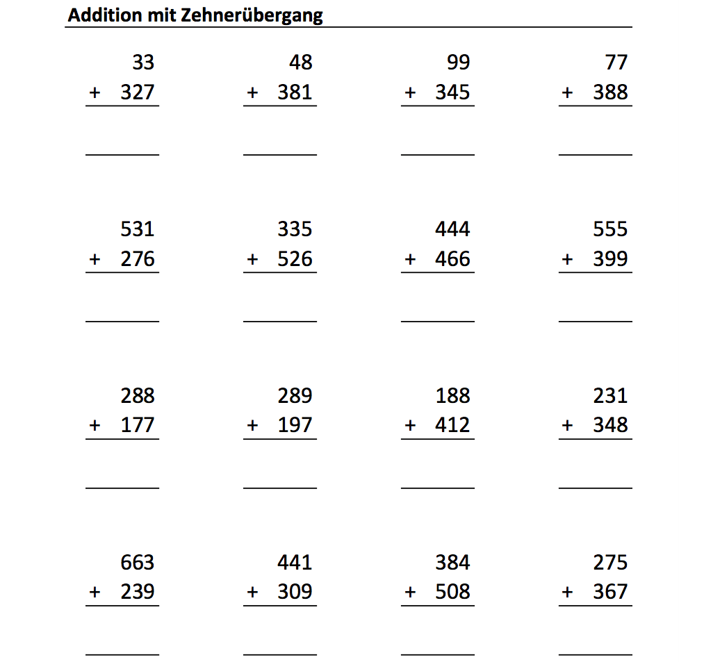 20 Arbeitsblatter Addition Mit Zehnerubergang Mathefritz