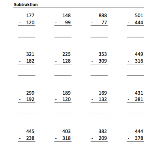 Arbeitsblatt Schriftliche Subtraktion