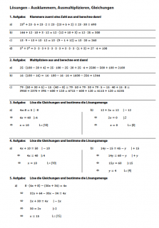 Gleichungen lösen in lösen Klasse 5: Arbeitsblatt Gleichungen