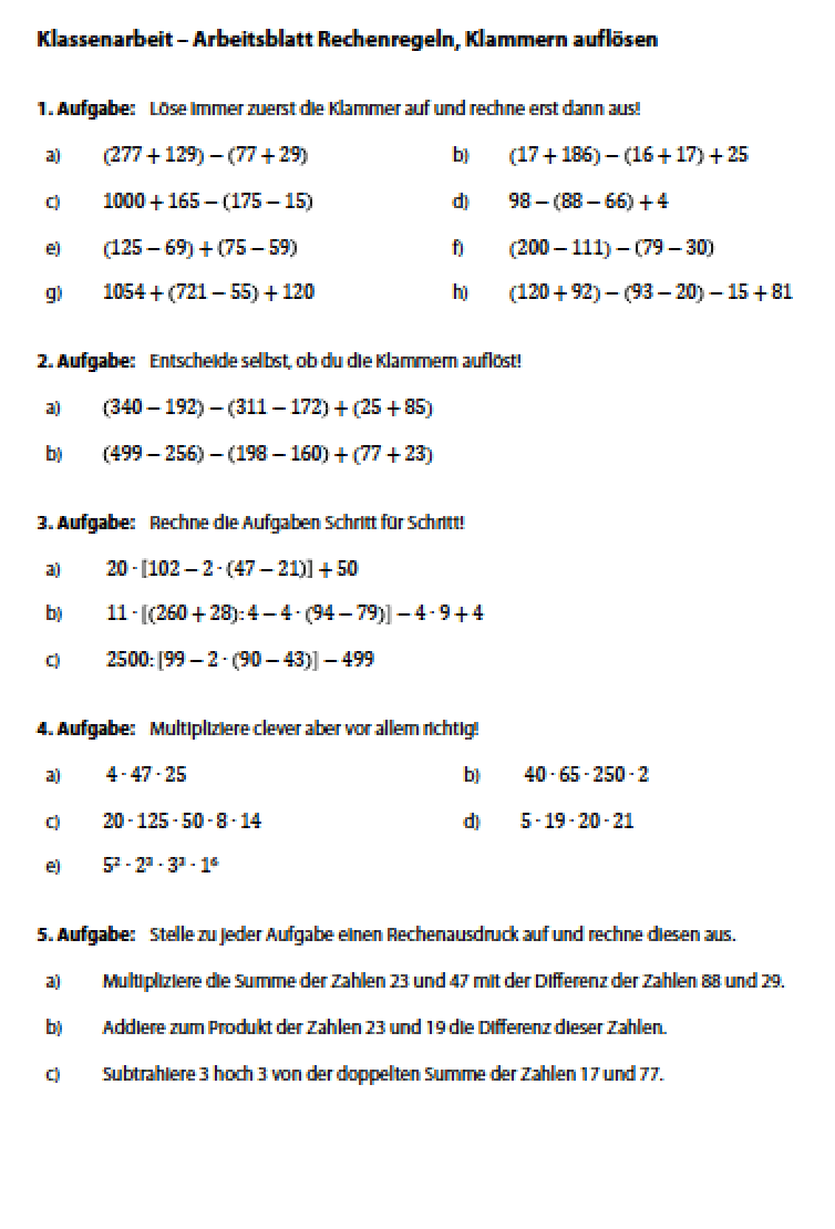 Punkt Vor Strichrechnung Klasse 3 Arbeitsblätter : Punkt Vor Strich