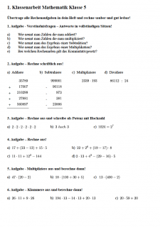 Arbeitsblatt Rechenregeln Klasse 5