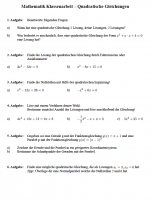 Klassenarbeit Klasse 9 quadratische Gleichungen