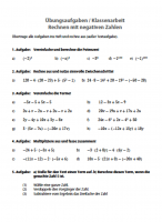 Aufgabenblatt Rechnen mit negativen Zahlen