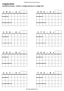 Arbeitsblatt schriftliche Division bis 1000