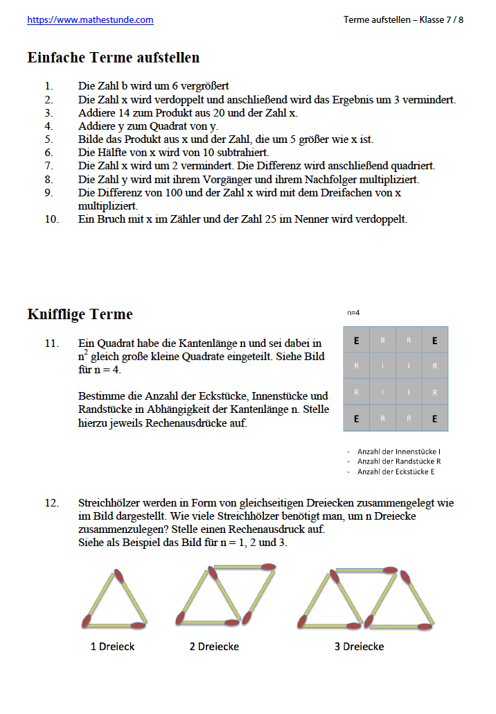 Terme aufstellen Klasse 8 | Terme Aufgaben und Lernvideo