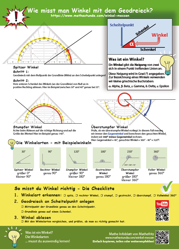 Winkel messen  Anleitung Winkel messen und zeichnen @Mathefritz