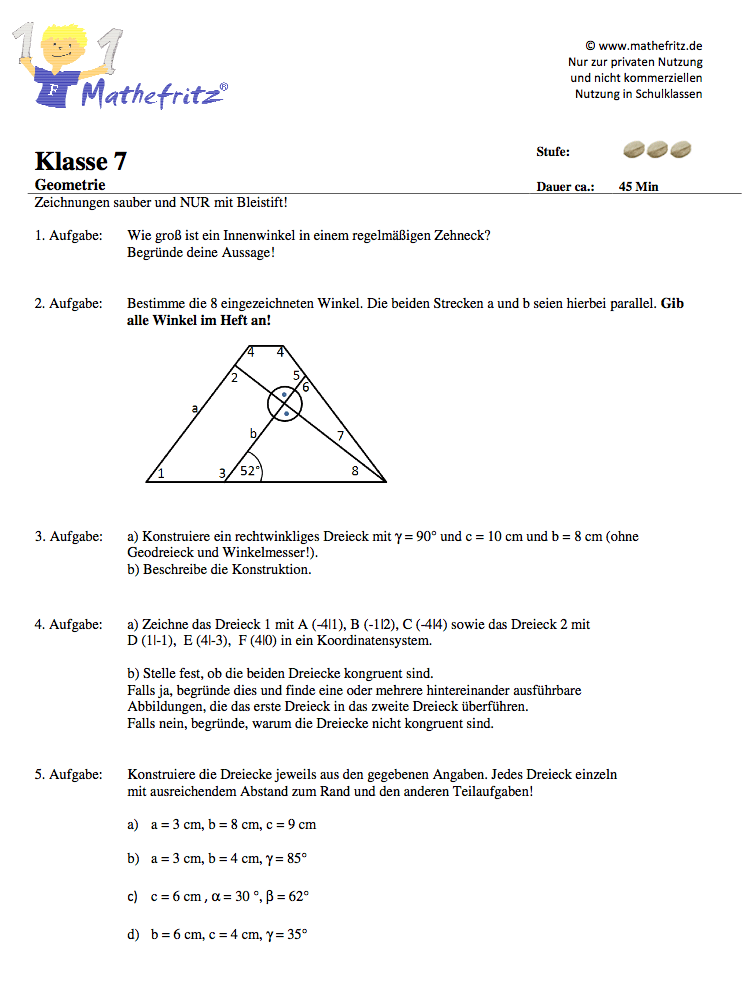 Dreiecke - Kongruenz - Mathe-Aufgaben und Online-Übungen