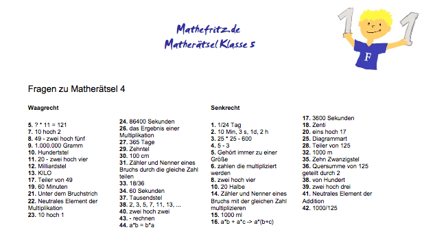 Mathe Kreuzwortratsel Klasse 5 Arbeitsblatter Mit Kreuzwortratseln