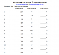 Übungsaufgaben Prozentsatz ausrechnen