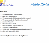 Kopfrechenaufgaben als Mathe Diktat