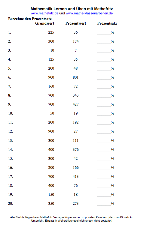 Matheaufgaben Arbeitsblatt Klasse 7 zum Ausdrucken