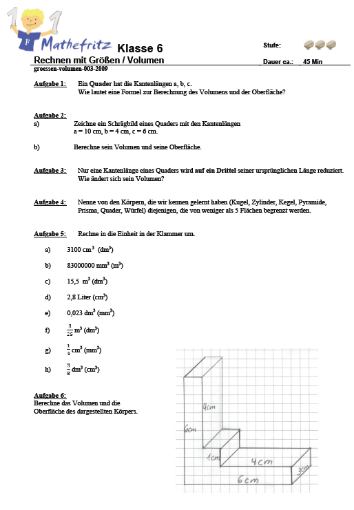 Matheaufgaben Arbeitsblatt Klasse 6