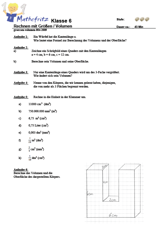 Matheaufgaben Arbeitsblatt Klasse 6
